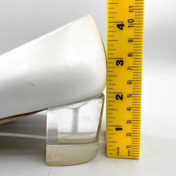 Stuart Weitzman Womens 6M Carole 50mm Pumps White Leather Pointed Toe Clear Heel - Picture 5 of 12